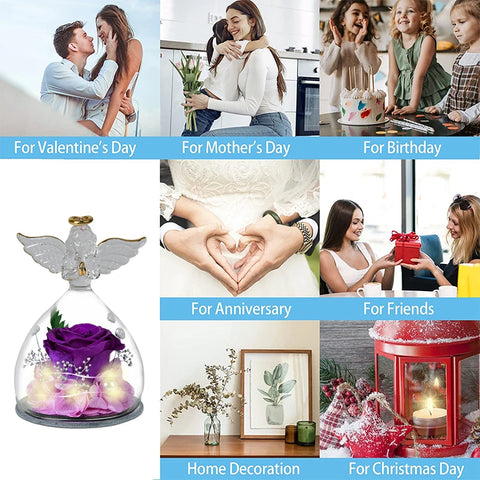 1 Set Little Angel Preserved Roses In Glass Forever Eternal Rose Flower Christmas Birthday Valentine Day
