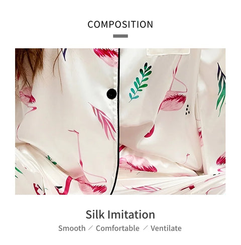 Women’s Satin Pajama Set – Heart Print Button-Down Sleepwear