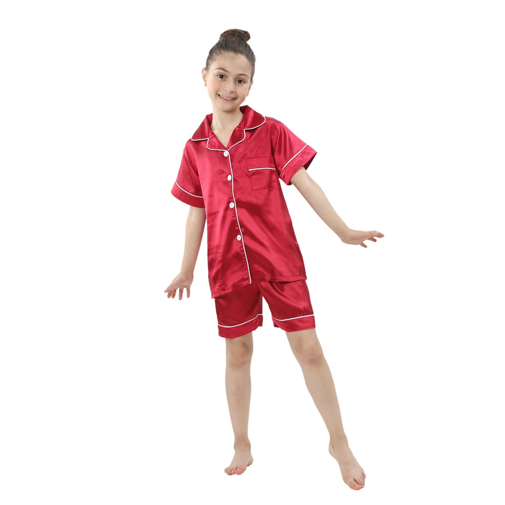 Christmas Pajamas for Boys Girls Red Green Gold Pijamas 2-13 Years Kids Sleepwear Children Satin Pyajams Toddler Silky Nightwear