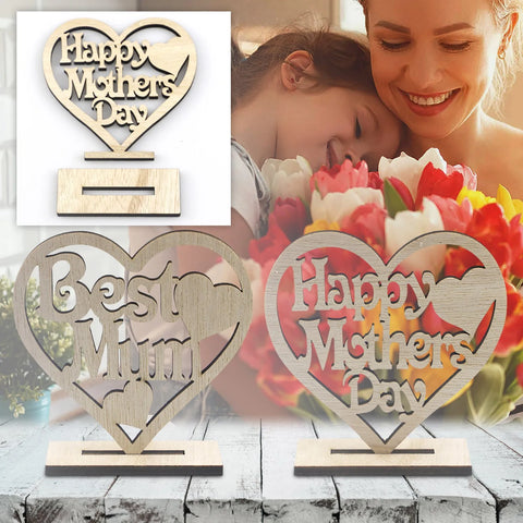 Mother's Day Wooden Heart-shaped Happy Hollow Ornament