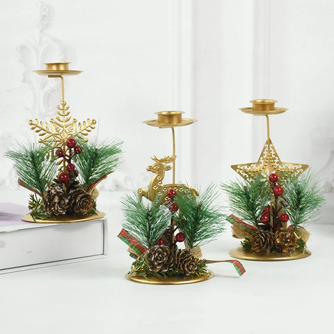 Christmas Wrought Iron Candlestick Ornament Snowflake Elk Pendant Candle Holder Merry Christmas Decor For Home Navidad Noel 2024