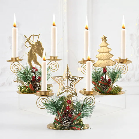 Christmas Wrought Iron Candlestick Ornament Snowflake Elk Pendant Candle Holder Merry Christmas Decor For Home Navidad Noel 2024