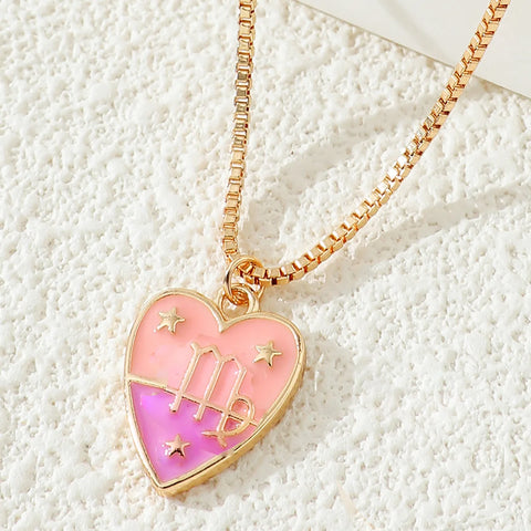 Enamel Heart Zodiac Sign Pendant