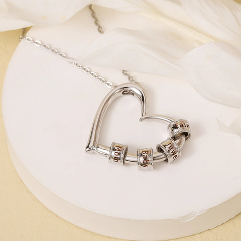 Custom Charming Heart Necklace with Engraved Beads