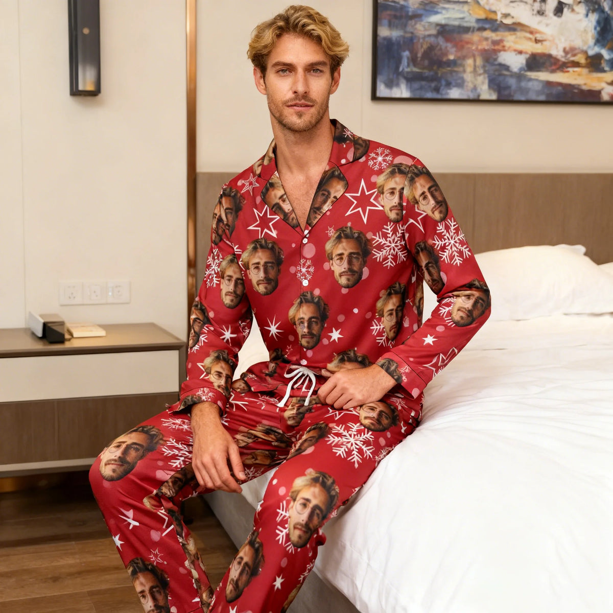 Personalized Christmas Pajamas with Face Custom Photo Pajamas For Couple Family Friends