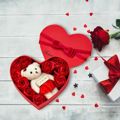 10pcs/set Soap Flower Gift Box Soap Rose Flowers Bear Birthday Valentine Wedding Gifts For Girlfriend