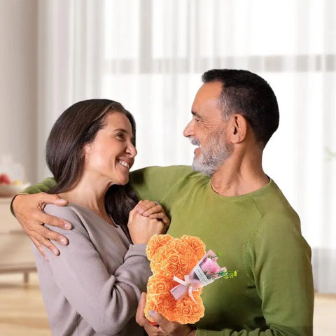 Bear Flower 9.45in Cute Artificial Forever Flower Rose With Clear Box Handmade Romantic Decorative Valentines Day