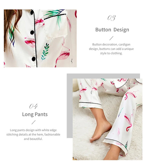 Women’s Satin Pajama Set – Heart Print Button-Down Sleepwear