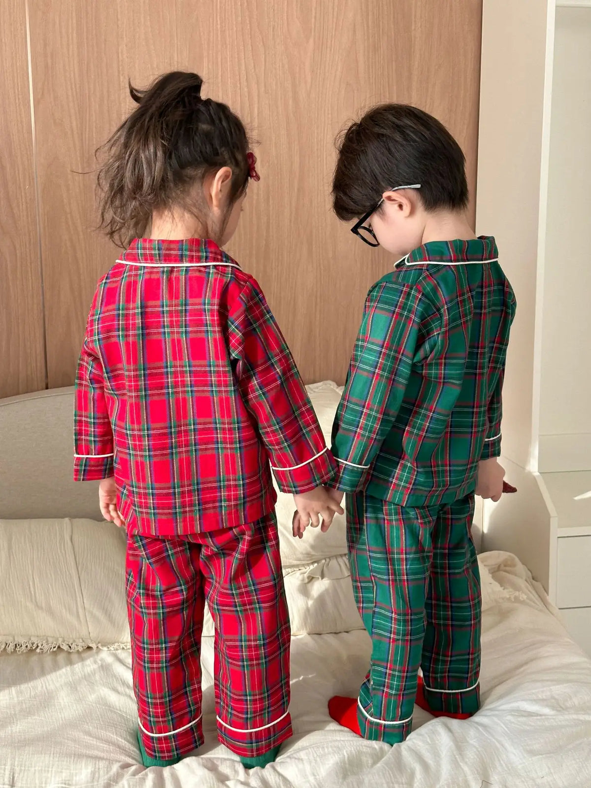 Christmas Kids Pajamas Long Sleeve Clothes Sets 2025 Autumn Baby Boys Girls Cotton Plaid Pajamas Suit Children Home Wear Clothes