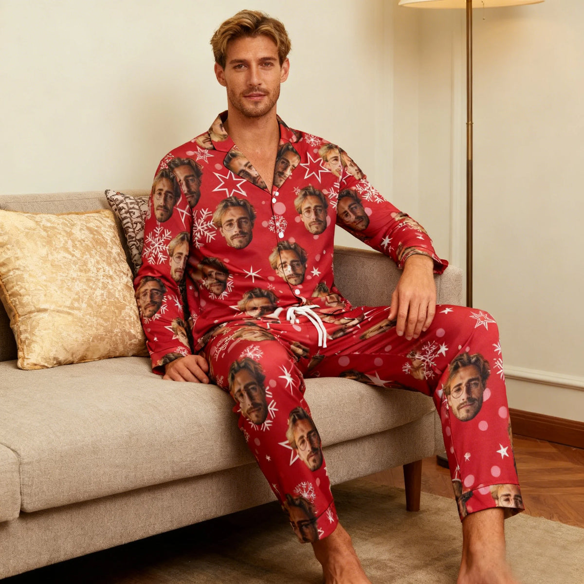 Personalized Christmas Pajamas with Face Custom Photo Pajamas For Couple Family Friends