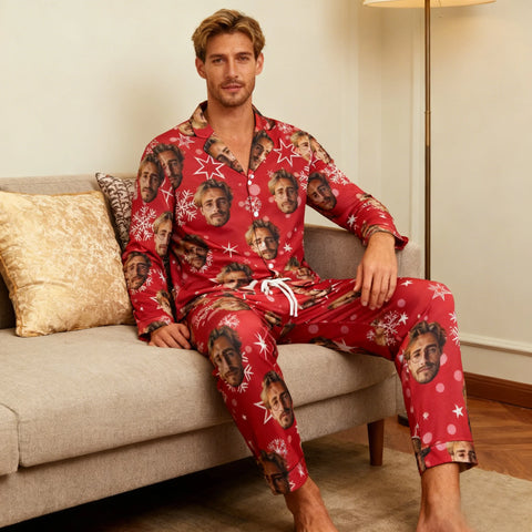 Personalized Christmas Pajamas with Face Custom Photo Pajamas For Couple Family Friends