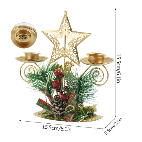 Christmas Wrought Iron Candlestick Ornament Snowflake Elk Pendant Candle Holder Merry Christmas Decor For Home Navidad Noel 2024