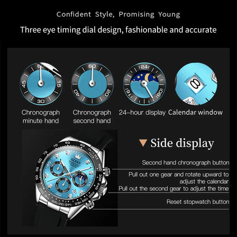 OLEVS Couple Pair Quartz Watches Calendar Date Multifunction Chronograph His and Hers Wristwatch for Men Women Lovers Gifts Set