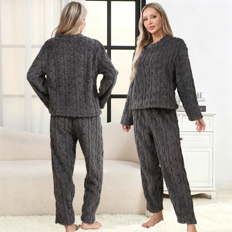 Women’s Thermal Pajama Set – Warm Coral Velvet Winter Sleepwear