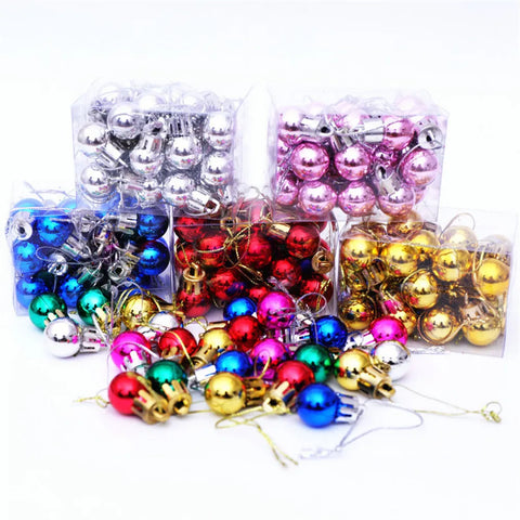 24pcs/box 2CM Mini Christmas Plastic Balls Pendant Xmas Party Hanging Ornament Christmas Tree Decor New Year Wedding Decorations