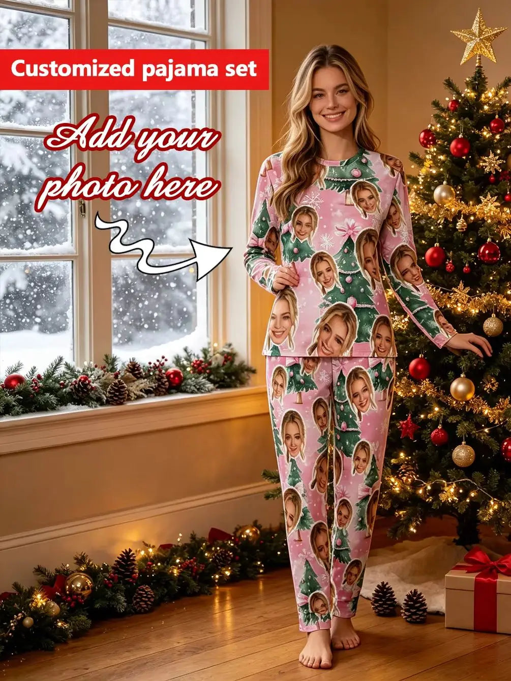 Customized Christmas women's pajamas set personalized face avatar pajamas Valentine's Day gift