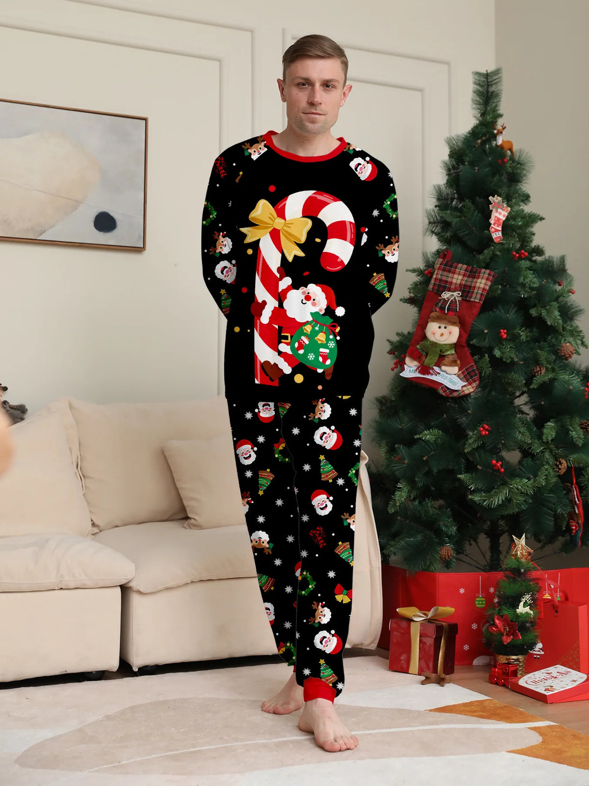 Christmas Family Matching Pajamas Sets Parent-Child Mother Daughter Cotton Suit Father Son Cartoon Top Trousers Outfits