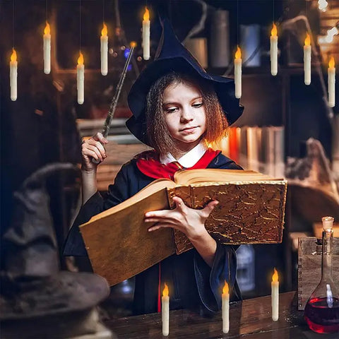 12pcs Floating Candles With Wand Magic Hanging Candles Magic Wand Remote Control Candle Halloween Christmas Home Decoration 2023