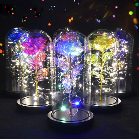 Gifts for Women Beauty and The Beast Preserved Roses In Glass Galaxy Rose LED Light Artificial Flower