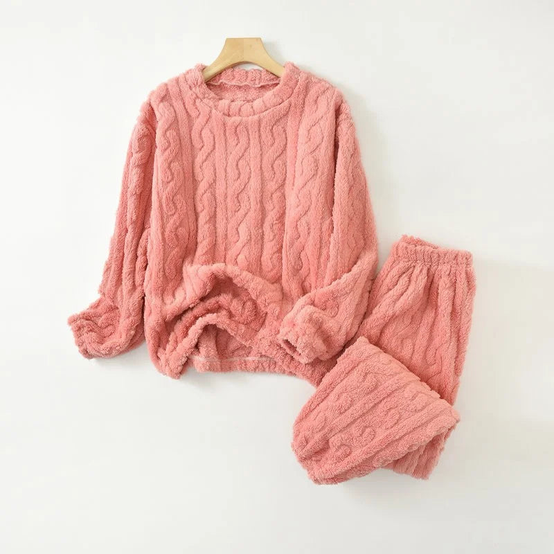 Women’s Thermal Pajama Set – Warm Coral Velvet Winter Sleepwear