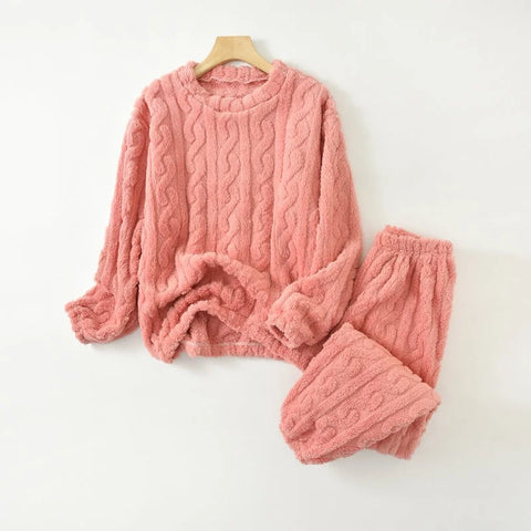 Women’s Thermal Pajama Set – Warm Coral Velvet Winter Sleepwear
