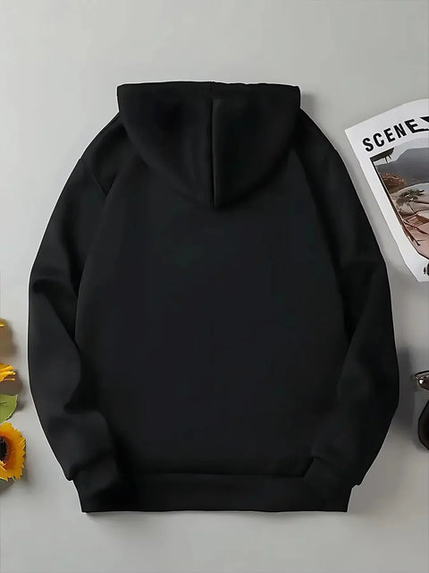 2026 Hip‑Hop Streetwear Men Pullover Hoodie Front & Back Letter Pattern Print Hooded Sweatshirt Loose Fit Casual Daily Male Tops