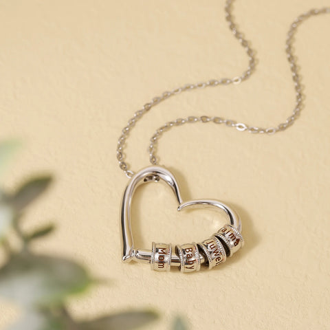 Custom Charming Heart Necklace with Engraved Beads