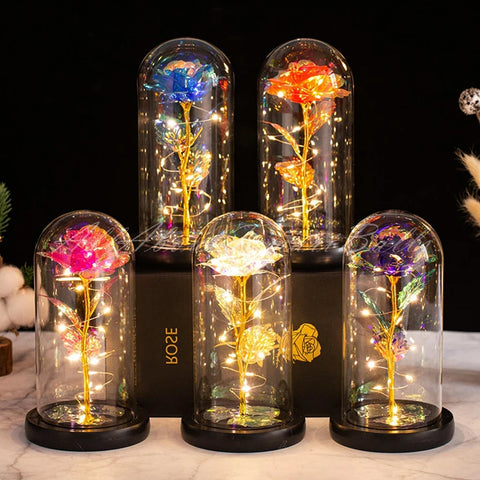 Gifts for Women Beauty and The Beast Preserved Roses In Glass Galaxy Rose LED Light Artificial Flower