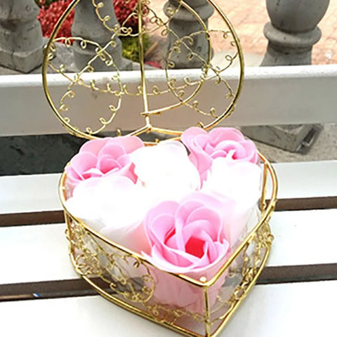 6pcs Rose Flower Petals Soap Set Birthdays Valentines Day Gifts with Hollow Metal Box Rose Soap Flower Floral Scented