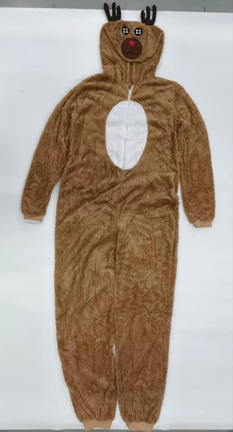 Couple Christmas Costume Pajamas Adult Holiday Coral Fleece Hooded Costumes Party Loungewear Pajamas Casual Nightwear Sets