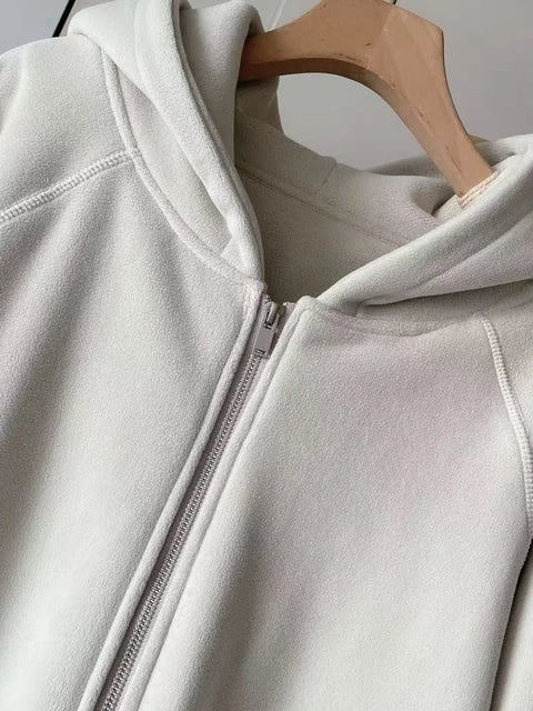 Women's Casual Sporty Hoodie Set Double-Faced Fleece Jacket Sweatpants Two-Piece Set High Waist A-Line Skirt Long Sleeve