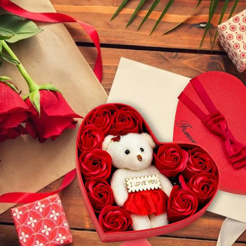 10pcs/set Soap Flower Gift Box Soap Rose Flowers Bear Birthday Valentine Wedding Gifts For Girlfriend