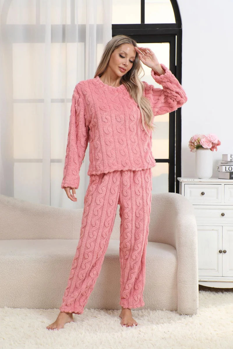 Women’s Thermal Pajama Set – Warm Coral Velvet Winter Sleepwear