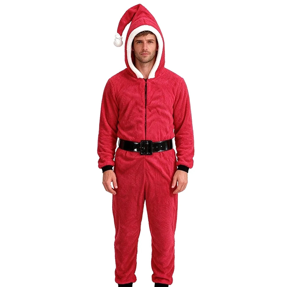 Couple Christmas Costume Pajamas Adult Holiday Coral Fleece Hooded Costumes Party Loungewear Pajamas Casual Nightwear Sets