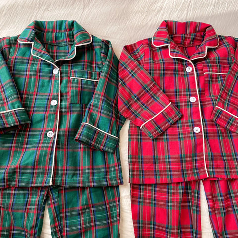 Christmas Kids Pajamas Long Sleeve Clothes Sets 2025 Autumn Baby Boys Girls Cotton Plaid Pajamas Suit Children Home Wear Clothes
