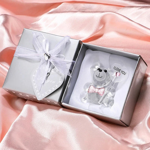 I Love You Crystal Bear Valentines Day Gift Glass Artificial Rose Flower Mothers Day Wedding Party