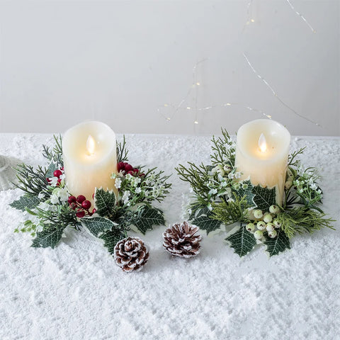 Artificial Holly Leaves Candle Wreath Fake Leaves Wreath Garland For Candle Holder Home Christmas Wedding Party Table Decoration