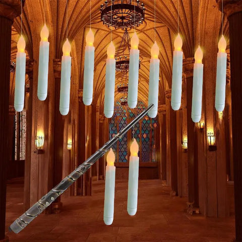 12pcs Floating Candles With Wand Magic Hanging Candles Magic Wand Remote Control Candle Halloween Christmas Home Decoration 2023