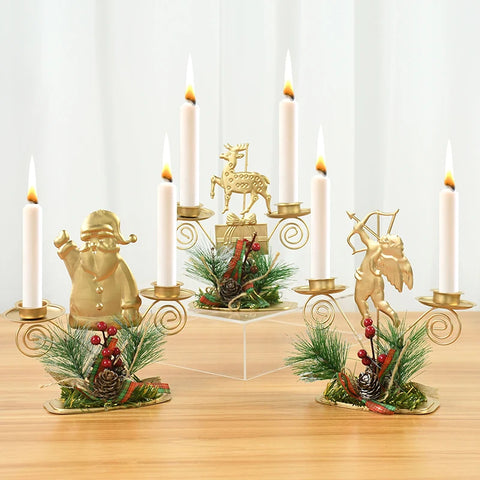 Christmas Wrought Iron Candlestick Ornament Snowflake Elk Pendant Candle Holder Merry Christmas Decor For Home Navidad Noel 2024