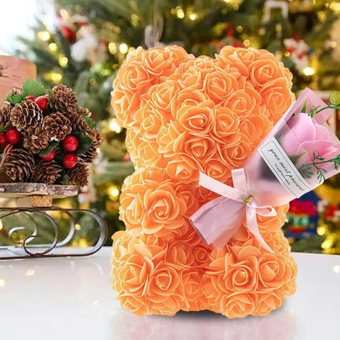 Bear Flower 9.45in Cute Artificial Forever Flower Rose With Clear Box Handmade Romantic Decorative Valentines Day