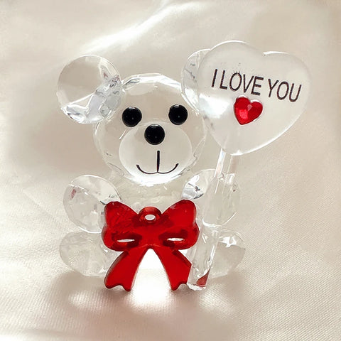 I Love You Crystal Bear Valentines Day Gift Glass Artificial Rose Flower Mothers Day Wedding Party