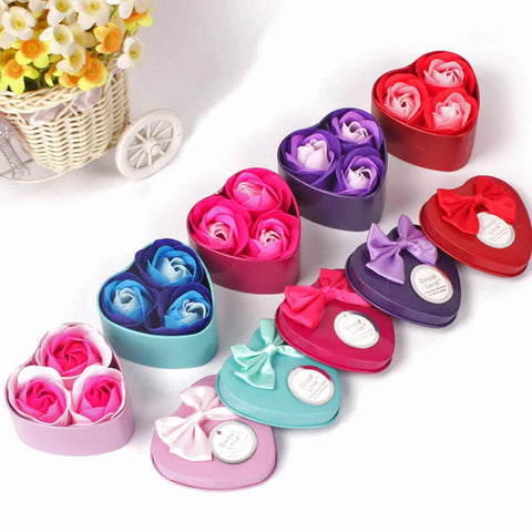 3pcs Artificial Flower Heart Scented Bath Body Petal Rose Soap Flower Gift Best Valentine’s Day Decoration