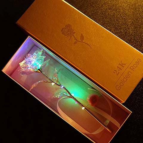 Valentines Day Gift Crystal Glass Rose Flower Gold Artificial Rose For Girlfriend Wedding Gift