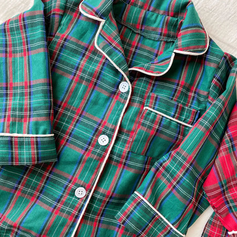 Christmas Kids Pajamas Long Sleeve Clothes Sets 2025 Autumn Baby Boys Girls Cotton Plaid Pajamas Suit Children Home Wear Clothes