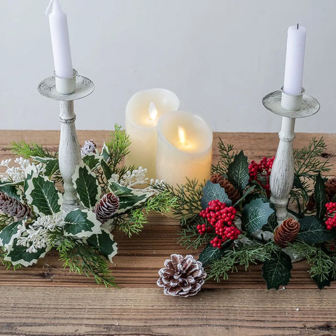 Artificial Holly Leaves Candle Wreath Fake Leaves Wreath Garland For Candle Holder Home Christmas Wedding Party Table Decoration