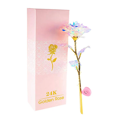 Valentines Day Gift Crystal Glass Rose Flower Gold Artificial Rose For Girlfriend Wedding Gift