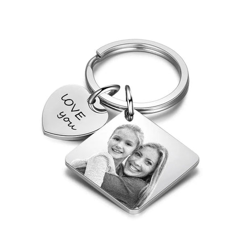 Photo Heart Name Personalized Key Chain Text Engraved Calendar Date