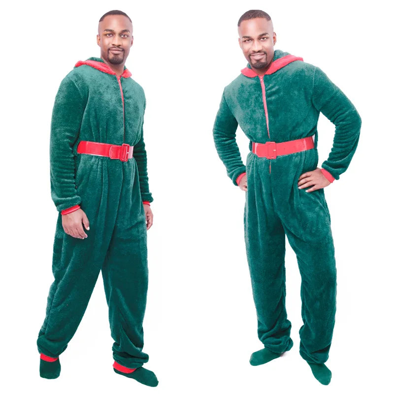 Couple Christmas Costume Pajamas Adult Holiday Coral Fleece Hooded Costumes Party Loungewear Pajamas Casual Nightwear Sets
