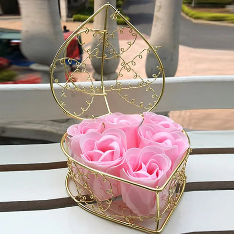 6pcs Rose Flower Petals Soap Set Birthdays Valentines Day Gifts with Hollow Metal Box Rose Soap Flower Floral Scented