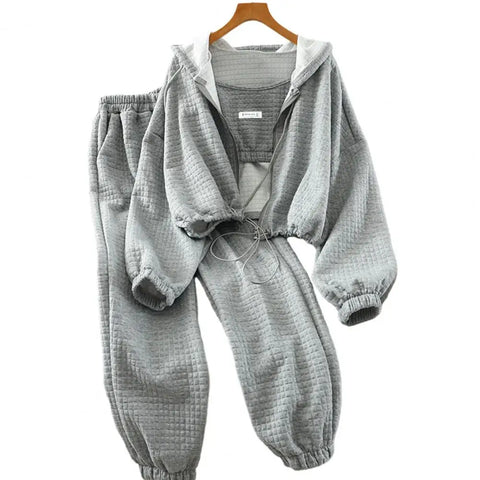 Women Hooded Tracksuit Sports 3 Pieces Set Sweatshirts Pullover Hoodies Pants Suit Home Sweatpants Trousers Outfits 2024